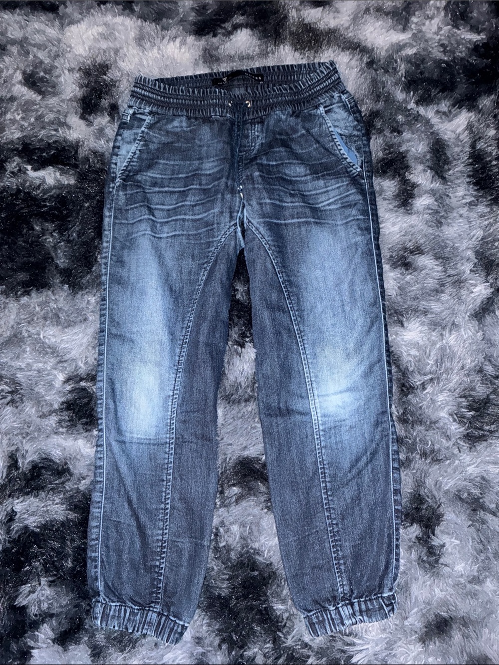 Women’s blue Jean Washed Dark Elastic Waist jogger Jeans sz 23 xxs GUESS